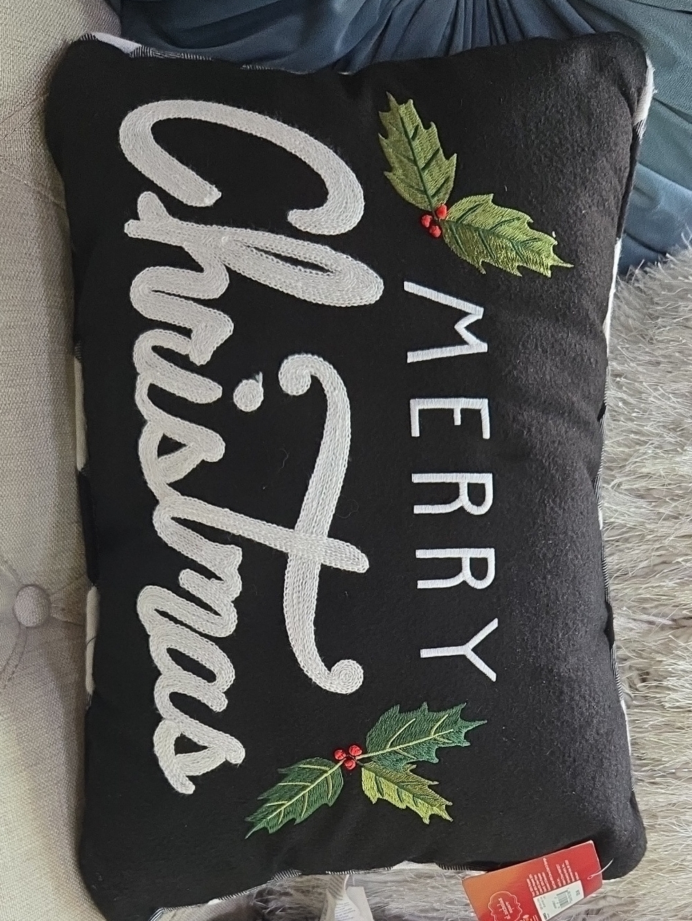 Merry Christmas Black & White Holiday Decorative Pillow - St. Nicholas Square